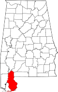 Alabama Map showing Baldwin County