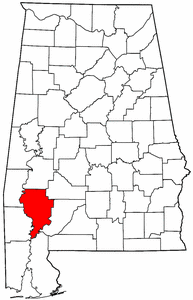 Alabama Map showing Clarke County