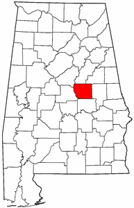 Alabama Map showing Coosa County