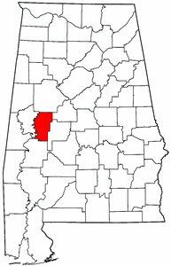 Alabama Map showing Hale County