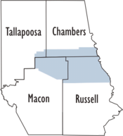 Alabama Map showing Lee County