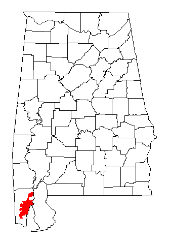 Alabama Map showing Mobile County