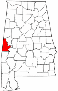 Alabama Map showing Sumter County