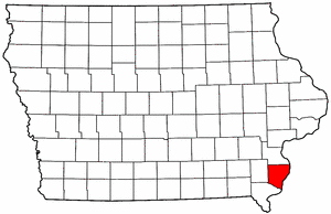 Iowa Map showing Des Moines County