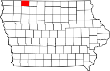 Iowa Map showing Dickinson County