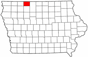 Iowa Map showing Emmet County