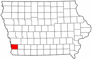 Iowa Map showing Mills County