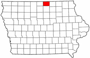 Iowa Map showing Worth County
