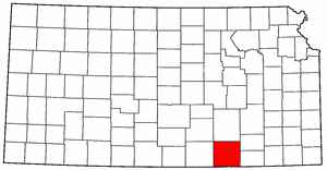 Kansas Map showing Cowley County