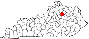 Kentucky Map showing Bourbon County