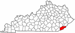 Kentucky Map showing Harlan County