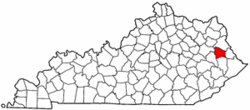 Kentucky Map showing Johnson County