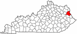 Kentucky Map showing Lawrence County