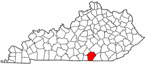 Kentucky Map showing Wayne County