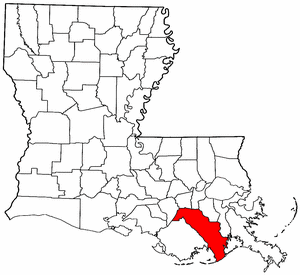 Louisiana Map showing Lafourche County