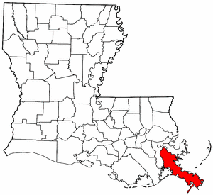 Louisiana Map showing Plaquemines County