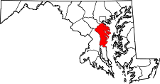 Maryland Map showing Anne Arundel County