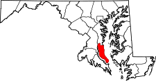 Maryland Map showing Calvert County