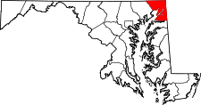 Maryland Map showing Cecil County