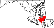 Maryland Map showing Dorchester County