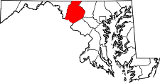Maryland Map showing Frederick County