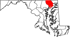 Maryland Map showing Harford County
