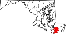 Maryland Map showing Somerset County