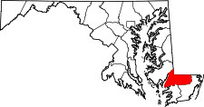 Maryland Map showing Wicomico County