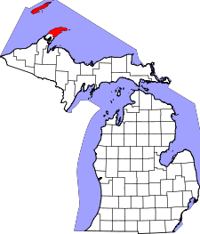Michigan Map showing Keweenaw County