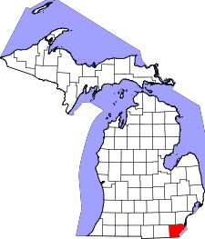 Michigan Map showing Monroe County