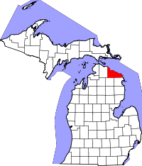 Michigan Map showing Presque Isle County