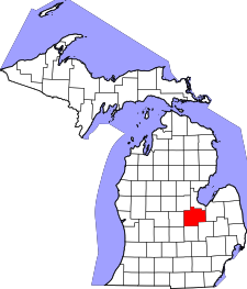 Michigan Map showing Saginaw County