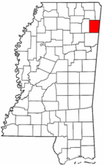 Mississippi Map showing Itawamba County
