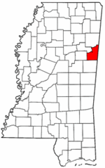 Mississippi Map showing Lowndes County