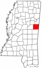 Mississippi Map showing Noxubee County