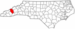 North Carolina Map showing Haywood County