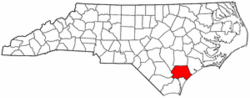 North Carolina Map showing Pender County