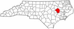 North Carolina Map showing Pitt County
