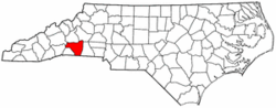North Carolina Map showing Rutherford County