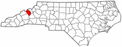 North Carolina Map showing Yancey County