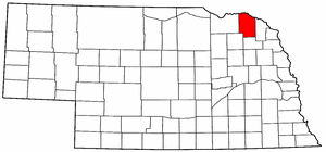 Nebraska Map showing Cedar County