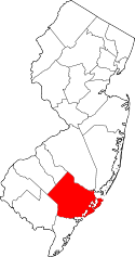 New Jersey Map showing Atlantic County