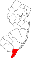 New Jersey Map showing Cape May County