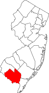 New Jersey Map showing Cumberland County