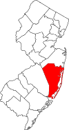 New Jersey Map showing Ocean County