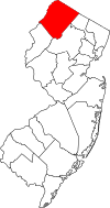 New Jersey Map showing Sussex County