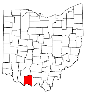 Ohio Map showing Adams County