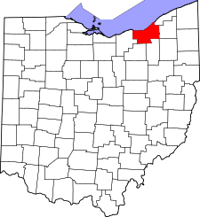 Ohio Map showing Cuyahoga County
