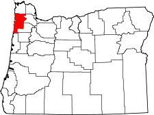 Oregon Map showing Tillamook County