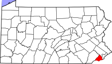 Pennsylvania Map showing Delaware County